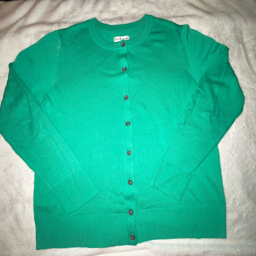 Croft & Barrow Classic Button Front Cardigan Sweater Nwt, M, Holly Green